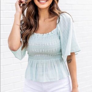 Set On Tomorrow Sage Smocked Square Neck Blouse Size small